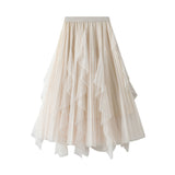 Nail Beads Irregularly Spliced Wave Lotus Edge Mesh Yarn Half-Body Skirt 8899