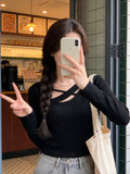 White Inside Cross-Care Machine Bottom T-Shirt Spring And Autumn Chic Tunic Dress Simple Design Sense Long-Sleeved T-Shirt