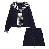 Tmall Quality Early Autumn Two Sets Of Tide Shawls Stacked With Korean Loose Long-Sleeved Edgy High-Waisted Rope Half-Dressed Woman