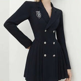 2025 College Style Dress French Temperament Long Sleeves To Bodybody College Windy 100-Fold Suit Dress