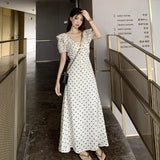French Gentle First Love Dress Retro Wave Dot Dress Women Summer Skinny Sweet Temperament Lotus Leaf Side Dress