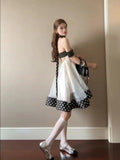 2026 New French Beauty Dot Mesh Yarn Corset Dress Female Summer Seaside Holiday Princess Ponpong Skirt