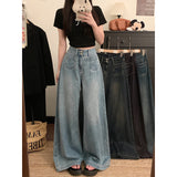 Vintage High-Waisted Double-Buttoned Broad-Legged Jeans Women's Summer Design With A Large-Size Loose-Fitting Thin-Skinny Trousers