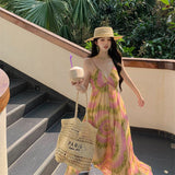Thailand's Yunnan Xishuangbanna Holiday Style Print Hanging Neck Hanging Dress Women's Island Beach To Take Pictures Of Long Skirts