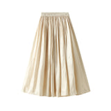 New High-Rise Thin Large Pendulum Pure Color In The Wind Small Fresh Folds Long Skirt Woman 2008
