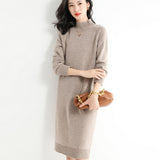 Wool Blended 2026 Autumn And Winter New Lady Body Half-High Collar Solid Color Long Bottom Knitted Sweater Dress