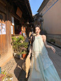 Summer Fairy Holiday Style Pure Shoulder Hanging Neck Dress New Design Sense Irregular Thin Fairy Dress