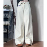 Large-Size Rice White Jeans Women Spring And Autumn Fat Mm Pear-Shaped Body Loose High-Rise Thin Straight Broad Leg Pants