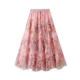 Pin Up With Color Flower Mesh Dress Dress Girl 2025 Spring French Court Style Temperament Cake Skirt 8077