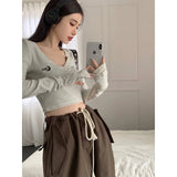2025 New V-Neck Short Blouse Tight Hottie Long-Sleeved T-Shirt Inside The Bottom Shirt Girl Sweet Hot Spring Autumn