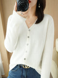 Wool Blended 2026 Autumn And Winter Women's New Loose V-Neck Solid Color Short Knitted Cardigan Jacket Sweater Spring