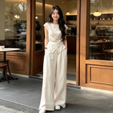 Temperament Korean Version Of Fashion Set Old Money Style Niche Design Sense Know Short Sleeve Top Broad Leg Pants Two Sets Of Women's Clothing