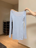 Pure White Square Collar Long-Sleeved T-Shirt Girl Spring Slimming Thin Shoulder T-Shirt Chic Sweet Spicy Inside Cloth