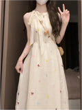 Cute Ins Sweet Waist Bow Dress Summer New 2025 Waist Show Thin Gentle Fairy Dress