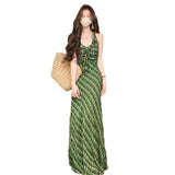 French Temperament Elegant V-Neck Lattice Hanging Neck Dress Summer New Design Feel Waist Thin Beautiful Dress