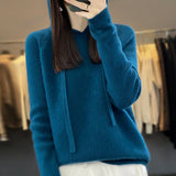 Line Ready-Wear 100% Pure Wool 2026 Autumn And Winter New Women's Short-Colored Hoodie T-Shirt Jersey Sweater
