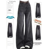 Black-Gray Broad-Legged Jeans Women's Summer New Retro Water Wash High-Waisted Loose-Ragging Straight Pants
