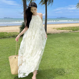 French Hanging Neck Dress High-End Embroidery Flower Skirt Fairy Super Fairy Seaside Vacation Dress