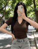Pure Polo Shirt Women's Summer New Thin Short T-Shirt Design V Collar Repair Elastic Short Sleeve Top Ins