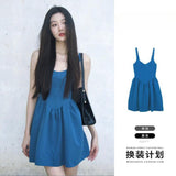 Girls Feel Klein Blue Dress Women Summer New Cute Reduced Age Small Man With Chic Sling Skirt