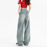 Vibe Ripped Jeans Women 2025 New Wash Worn High-Waisted Loose Straight-Legged Drag Pants