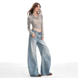 Light Blue Water Wash Scissors Jeans Women Autumn And Winter Trend New High-Rise Thin Loose Broad Leg Trousers