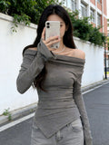 Long-Sleeved T-Shirts For Women's Autumn And Winter Korean Version Of The Sexy Irregularly Pure Babes Design Feel To Put On The Bottom Shirt