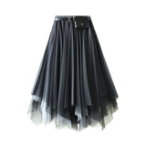 Irregular Half-Dress 2025 New Spring And Summer Long Black Big Swing Skirt Super Fairy Lace Mesh Dress 8808
