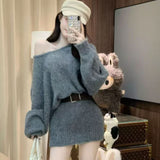 Great Look With Thin Knitted Dress Girl Early Autumn New Long-Sleeved Sweater Skirt Babes Ass Skirt