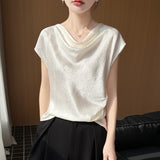 Silk Satin 2026 Spring And Summer New Short Female Style Swinging Silky Temperament T-Shirt Simple Short-Sleeved Top