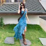 Design Sense Of Irregular Floral Sling Skirt Women 2026 Summer Net Red New Hot Girl Wind To Close The Waist Long Dress