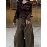 Millard Brown Coffee Tooling Scimsor Jeans Women's Winter Trend New High-Waist Loose Broad-Legged Sleek Sleek Pants