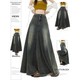 Large-Size Women's Retro Denim Dress Women Fat Mm Thin And Long A-Word Fishtail Skirt Umbrella Skirt