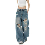 Vintage Ripped Jeans Women's Summer Thin New Loose Broad-Legged Straight Trousers Wash Version Of Good Pants