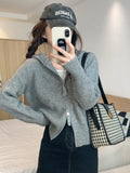 Pure Lusty Gray Long-Sleeved Knitted Cardigan Women Autumn 2025 New Double-Headed Zipper Slim Short Top