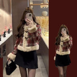 2025 Autumn And Winter New Christmas Small Fragrant High-End Lattice Warm Doll Collar Short Coat Cotton Clothes