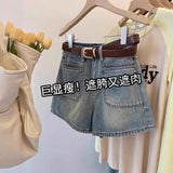 Vintage Denim Shorts Women Summer Thin High-Waisted Shade Across The Thin Small A Word Casual Broad Leg Hot Pants