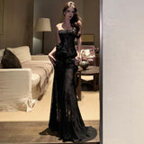 French Beautiful Atmosphere Pure Three-Dimensional Flower Bra Dress Sexy Body Dress Fishtail Ass Long Dress