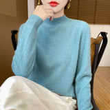 Skin Feeling 100% Wool Line Ready-To-Wear Seamless Autumn And Winter New Short Women Half-Collar Loose Bottom Knitting Sweater