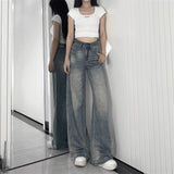 Vintage Straight Jeans Women Summer New Fat Sister Mm High-Rise Loose Thin Lazy Broad Leg Pants