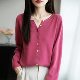 Wool Blending 2026 Autumn And Winter New Women's Loose Round Collar Buckle Solid Color Wear Bottom Knitting Jacket