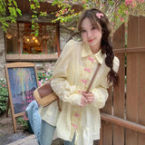 Sweetheart Bow Lace Long-Sleeved Shirt For Women's Summer 2025 New Retro Bubble Sleeves Loose Polo Collar Top