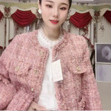 Pink Small Fragrant Wind Thick Coat Women Cotton Autumn And Winter 2026 New Famous Lady Delicate Lady Coarse Cotton Coat