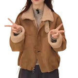 Lamb Wool Coat Women's Short Plus Velvet Autumn And Winter New 2025 High-End Small Loose Leather Velvet Top