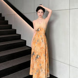 Monet Garden Yellow Hanging Neck Dress Giant Dress Dopamine Island Mingmei Seaside Vacation