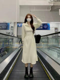Tea Break French Polo Collar Spring Dress Women Spring And Autumn Gentle Feeling Waist Temperament Thin Inside Long Dress