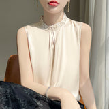 Silk Satin 2026 Summer New Women's Clothing Collar Sleeveless Vest T-Shirt Repair Body With A Half-Sleeve