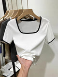 Black T-Shirt Women's Short-Sleeved Collar 2026 New Summer Color Niche Design Sense Hit The Bottom Of The Top Of The Shirt