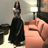 French Retro Splicing Lace Side-Husted Neck Dress Beautiful Beautiful Beautiful Beautiful Waist Skirt
