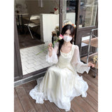 Temperament Dress With Lotus Leaves Side Fairy Gas Dress Dress White Long-Sleeved Seaside Beach Dress